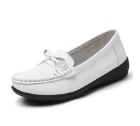 Women Soft Leather Loafer 2025 Flats Slip On Casual Moccasins Shoes Comfortable Lightweight Mom's Soft Sole Sneakers Shoes,White,4 UK