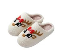 Women Soft Plush Christmas Slippers Warm Slip-on Slipper Cute Xmas Santa Anti-slip Slippers with Memory Foam Slip-on Fur Slippers Breathable Reindeer Elk Slippers Cozy Fuzzy Fluffy Fleece House Shoes