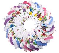 Women Soft Pocket Handkerchiefs Ladies Hankies Vintage Floral Print Handkerchiefs (30 Pieces)