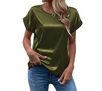 Women Soft Style Short Sleeve T-Shirt Short Sleeve Satin Loose Casual Round Neck Satin T-Shirt Women's Basic Solid T-Shirts O-Neck Short Sleeve Tees Tops Satin Silk Elegant Thin Shirts for Female