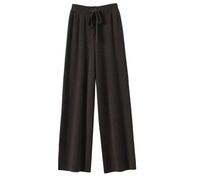 Women Solid Cashmere Knitted Pant Women's Autumn Winterleg Loose Warm High Waist Soft Elastic Straight Pants (L,Brown2)