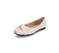 Women Solid Closed Square Toe Bow-Knot Ballet Shoes Slip-On Flats Shoes Elegant Formal Work Office High Heels (Apricot,6)