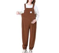 Women Solid Color Corduroy Overalls Adjustable Straps Sleeveless Wide Leg Overalls Elasticised Waistband Romper (Color : Brown, Size : M)