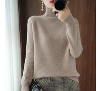 Women Solid Color For Stand Up Collar Pullover Sweater Thick Knitted Long Sleeve Winter Warm Top For Daily Home Club Vacation Holiday Wear Size S To Xxl(M Light Khaki)