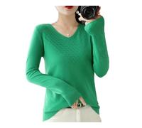 Women Solid Color Knit Sweater V-Neck Diamond Grid Pullover Casual Top Loose-Fitting Sweater En8 XL