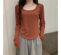 Women Solid Color Long Sleeve Top Irregular Round Neck For Slim Fit Regular Length Shirt For Spring Summer Autumn Winter Casual Daily Home Club Wear Pure Color Polyester Blouse(XL Colors)