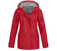 Women Solid Color Waterproof Jackets with Hood Breathable Lightweight Rain Coat Packable Windbreaker Cycling Outdoor Wear Plus Size Softshell Jacket Trench Coat for Women Uk Red