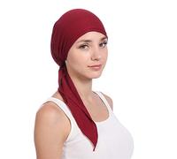 Women Solid Cotton Head Scarf Wrap Hat Turban Beanie Muslim Pre-Tied Bandana Headwraps Headwear for Hair Loss Chemo Wine One Size
