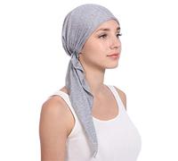 Women Solid Cotton Head Scarf Wrap Hat Turban Beanie Muslim Pre-Tied Bandana Headwraps Headwear for Hair Loss Chemo Grey One Size