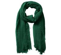 Women Solid Crinkle Vintage Soft Scarf With Fringed Long Edges Scarves Summer Scarfs for Women Lightweight (Green, One Size)