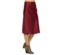 Women Solid High Waist Silky Casual Elastic Satin Midi Skirt -Made in USA (Available in Plus Size), Burgundy, XS