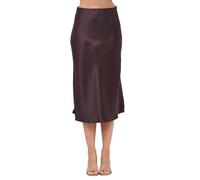 Women Solid High Waist Silky Casual Elastic Satin Midi Skirt -Made in USA (Available in Plus Size), Dark Brown, S
