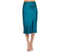 Women Solid High Waist Silky Casual Elastic Satin Midi Skirt -Made in USA (Available in Plus Size), Heather Green, XS