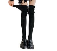 Women Solid Knitted Cotton Stocking Thigh Long Warmers Knee Socks Over Extra Socks Bootie Socks for Women (Black, One Size)
