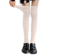 Women Solid Knitted Cotton Stocking Thigh Long Warmers Knee Socks Over Extra Socks Bootie Socks for Women (A, One Size)