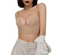Women Solid Low Back Bras Underwired U Shape Backless Bras Multiple Convertible Straps Underwire Bra Athletic Bras (Beige, M)