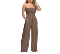 Women Solid Ruffle Lace Sleeveless Lace Up Jumpsuit Medium Length Straight Trousers Jumpsuits Winter Pants Suit for Women Brown