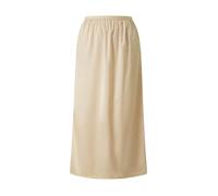 Women Solid Satin Half Slip Long Lace Trim Smooth Underskirt High Elastic Waist Inner Bust Skirt Plaid Skirt Set (Beige, XL)