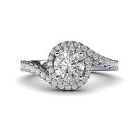 Women Solid Sterling Silver Opulence Twisting Halo 1 Carat Simulated Brilliant Round Diamond Engagement Ring