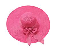 Women Solid Sun Straw Hat Pre Tied Knot Round Wide Brim Hat Roll Up Lounce Vintage Sunshade Hat Panama Hat Beach Travel Outdoor Lightweight Fashion Hot Pink One Size