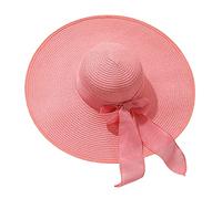 Women Solid Sun Straw Hat Pre Tied Knot Round Wide Brim Hat Roll Up Lounce Vintage Sunshade Hat Panama Hat Beach Travel Outdoor Lightweight Fashion Pink One Size