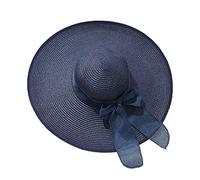 Women Solid Sun Straw Hat Pre Tied Knot Round Wide Brim Hat Roll Up Lounce Vintage Sunshade Hat Panama Hat Beach Travel Outdoor Lightweight Fashion Navy One Size