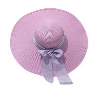 Women Solid Sun Straw Hat Pre Tied Knot Round Wide Brim Hat Roll Up Lounce Vintage Sunshade Hat Panama Hat Beach Travel Outdoor Lightweight Fashion Purple One Size