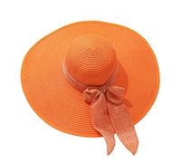 Women Solid Sun Straw Hat Pre Tied Knot Round Wide Brim Hat Roll Up Lounce Vintage Sunshade Hat Panama Hat Beach Travel Outdoor Lightweight Fashion Orange One Size