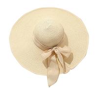 Women Solid Sun Straw Hat Pre Tied Knot Round Wide Brim Hat Roll Up Lounce Vintage Sunshade Hat Panama Hat Beach Travel Outdoor Lightweight Fashion White One Size