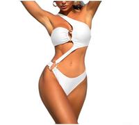 Women Solid Swimsuit Athletic Fit Tummy Control Bathing Suit for Training Pool Holiday S-42(White S)