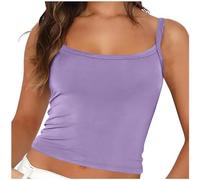 Women Spaghetti Strap Crop Tops Clearance UK Ladies Basic Tank Top Adjustable Straps Undershirt Sleeveless Backless Cropped Tops Sport Camisole Base Shirt Plain Cami Summer Clothes for Girls Purple