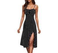 Women Spaghetti Strap Midi Dresses Petite Tween Girls Homecoming Dress Classic Polka Dot Split Thigh Summer Date Night Casual Dress Flowy A-Line Beach Travel Sundress Prom Party Semi Formal Dresses