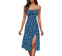 Women Spaghetti Strap Midi Dresses Petite Tween Girls Homecoming Dress Classic Polka Dot Split Thigh Summer Date Night Casual Dress Flowy A-Line Beach Travel Sundress Prom Party Semi Formal Dresses
