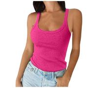 Women Spaghetti Strap Neck Ribbed Tank Tops Slim Fitted Camisole Basic Sleeveless Layering Shirts Girls Vest Sweater Hot Pink