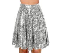 Women Sparkle Mini Skirt Sequins Shinny Skirts Elastic High Waist Sequin Skirt Sparkly Skirt Retro Skirt Rave Disco Dance Party Clubwear Cocktail Party Gothic Cheerleader Costume Silver