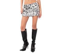 Women Sparkle Mini Skirt Y2K Sexy Side Split Tie Up Bodycon Shiny Sequin Mini Skirt Low Rise Glitter Pencil Short Party Club Skirt (B-01, S)