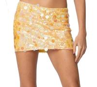 Women Sparkle Mini Skirt Y2K Sexy Side Split Tie Up Bodycon Shiny Sequin Mini Skirt Low Rise Glitter Pencil Short Party Club Skirt (B-08, L)