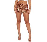 Women Sparkle Mini Skirt Y2K Sexy Side Split Tie Up Bodycon Shiny Sequin Mini Skirt Low Rise Glitter Pencil Short Party Club Skirt (B-05, L)