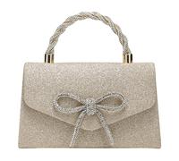 Women Sparkling Bow Dressy Evening Clutch Bags Solid Color Glitter Rhinestone Top Handle Bag for Wedding Prom Nights Cocktail Parties Events (Gold)