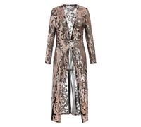 Women Sparkling Sequin Cardigan Duster Long Jacket 1920s Flapper Cover Up See Through Mesh Open Front Long Sleeve Dressy Coats for Evening Party Wedding Pageant Ball Prom Wedding Club Black Gold M