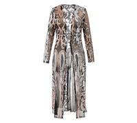 Women Sparkling Sequin Cardigan Duster Long Jacket 1920s Flapper Cover Up See Through Mesh Open Front Long Sleeve Dressy Coats for Evening Party Wedding Pageant Ball Prom Wedding Club Black Silver L