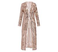Women Sparkling Sequin Cardigan Duster Long Jacket 1920s Flapper Cover Up See Through Mesh Open Front Long Sleeve Dressy Coats for Evening Party Wedding Pageant Prom Wedding Club Gold Aprikose XL