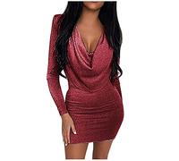 Women Sparkly Sequin Dress Mini Bodycon Evening Wedding Guest Dress Long Sleeve Wrapped Dinner Dance Party Dress Elegant Ladies Glitter Wrap Bodycon Sexy Prom Ruched V Neck Dress Clubwear Sale