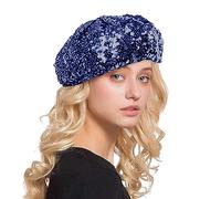 Women Sparkly Sequins Beret Hat Shining Beanie Cap for Dancing Party Night Fancy Dress, Sparkly Shining Beanie Cap for Women Girls Halloween Festival Party Club, Berets for Women UK Navy