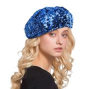 Women Sparkly Sequins Beret Hat Shining Cap for Dancing Party Night Fancy Dress Sequin Beret Hat Sparkly Shining Cap for Women Girls Halloween Festival Party Club Sequined Headdress (Blue, One Size)