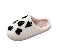 Women Spooky Season Fuzzy Slippers Ghost All Over Print Closed Toe Soft Plush Lined Slip On Indoor Slides Multi Colour Pastel Footwear for Halloween Home Loungewear Holiday Casual Wear