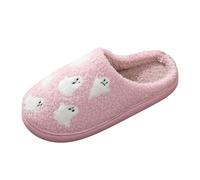 Women Spooky Season Fuzzy Slippers Ghost All Over Print Closed Toe Soft Plush Lined Slip On Indoor Slides Multi Colour Pastel Footwear for Halloween Home Loungewear Holiday Casual Wear