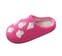 Women Spooky Season Fuzzy Slippers Ghost All Over Print Closed Toe Soft Plush Lined Slip On Indoor Slides Multi Colour Pastel Footwear for Halloween Home Loungewear Holiday Casual Wear