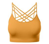 Women Sports Bra Criss Cross Strappy Wirefree Cami Bralette Crop Top, 102-ash Mustard, S/M