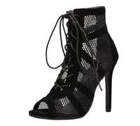 Women Spring Black Lace-Up Peep Toe Stiletto Jazz Dance Boots Black 41